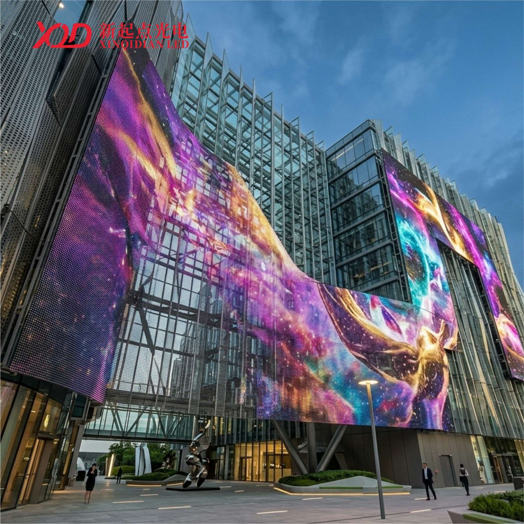 户外防水透明led网格屏T20三灯P100新媒体柔性网格屏厂家
