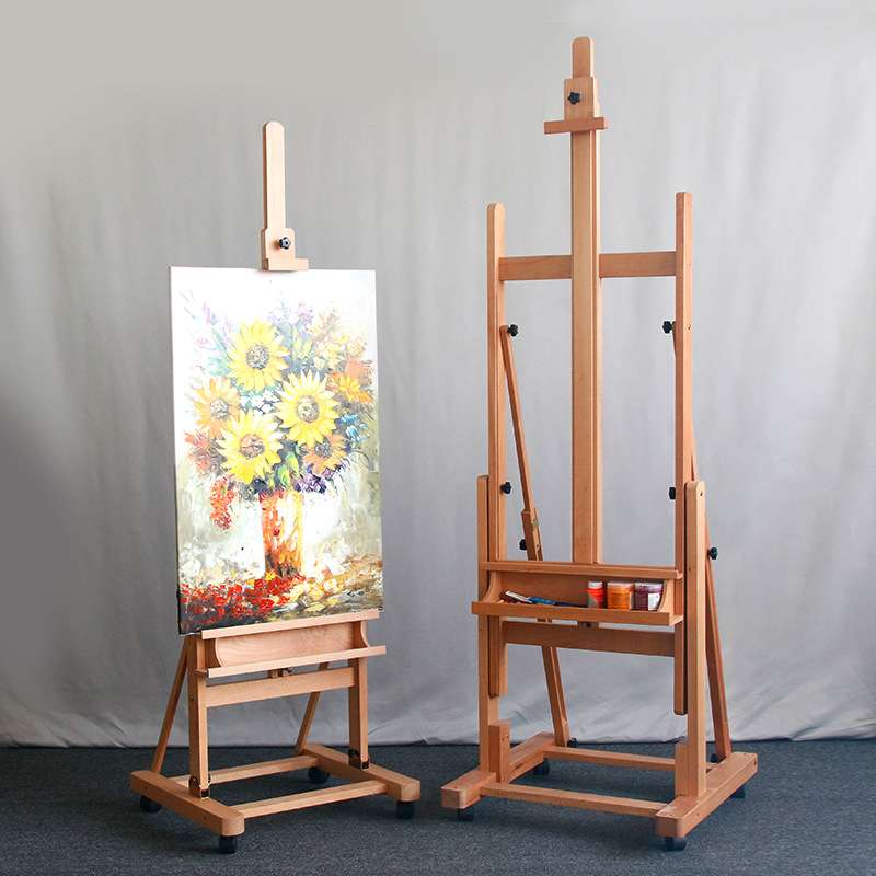 榉木制画架带梯形伸缩调节可前倾落地画板KT板展架画框实木