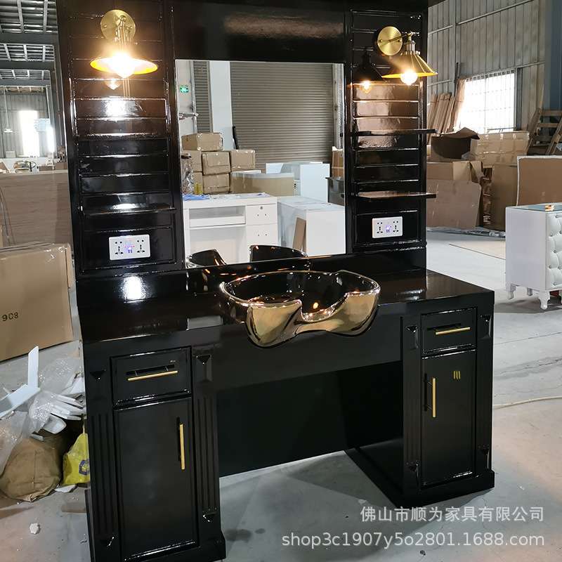 网红理发店镜台发廊专用单面立式落地镜美发店剪发烫染镜子洗头