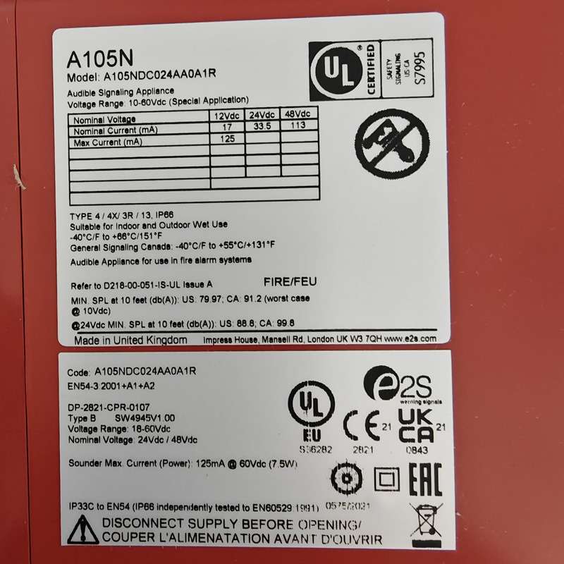 A105NDC024AA0A1R e2s 电子报警器,10-60V电源,红色外壳, 64音调