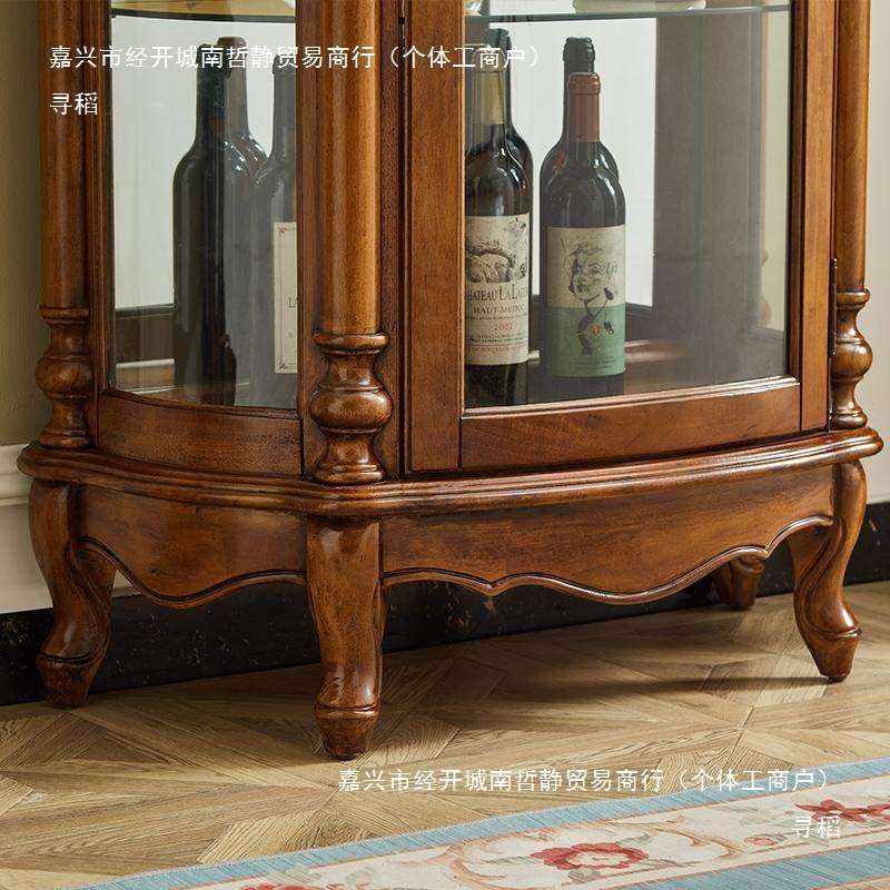 美式单门酒柜家用客厅靠墙全实木玻璃门展示柜欧式半圆弧形小边柜