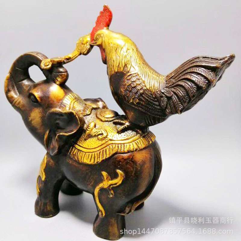 2021销铜鸡象如意摆件大象金鸡摆设铜器工艺品