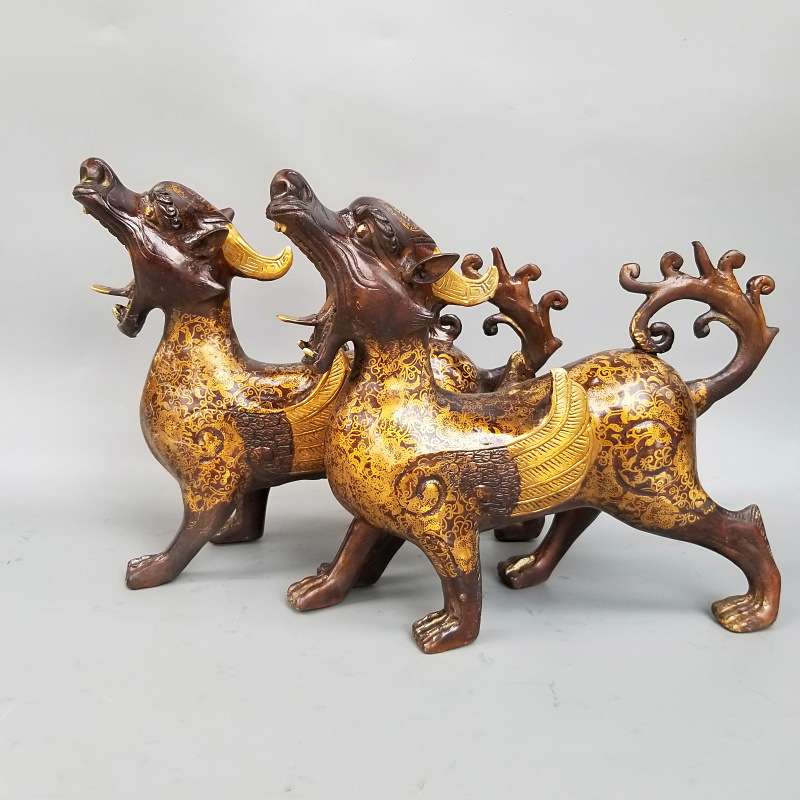 纯铜貔貅福字印花皮丘朝天吼独角兽妙音铜艺家居办公铜工艺品摆件