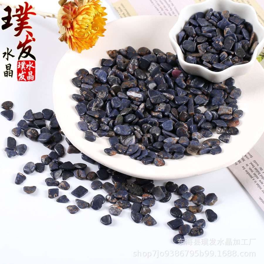 蓝宝石碎石 蓝刚玉水晶碎石摆件 鱼缸石盆栽装饰 跨境商品