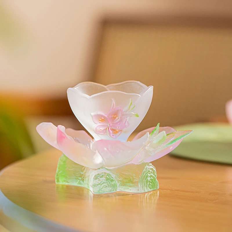 东魅十二花神桃花茶具品茗主人杯套装茶室桌面摆件饰品古法琉璃