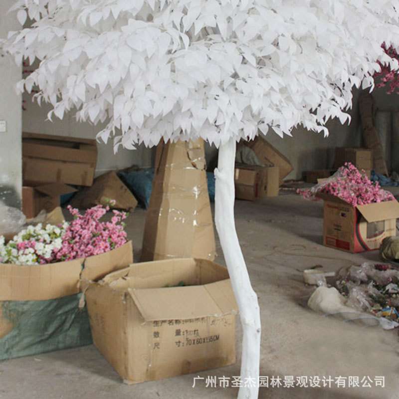 仿真白色榕树 室内外婚庆特色装饰阻燃丝印布叶 广州仿真榕树厂家