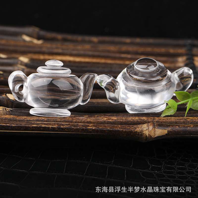 把把胡装饰小摆件水晶小茶壶创意把玩挂件白水晶原石装饰品摆件
