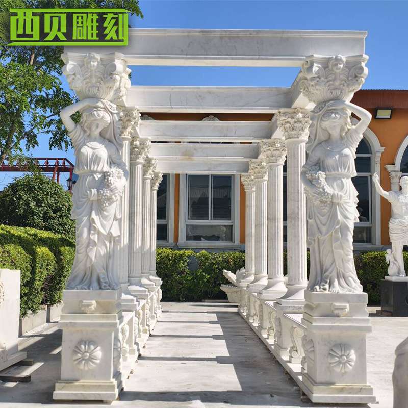 石雕廊架生产厂家庭院景观石头花架亭子别墅石制葡萄架石雕欧式凉