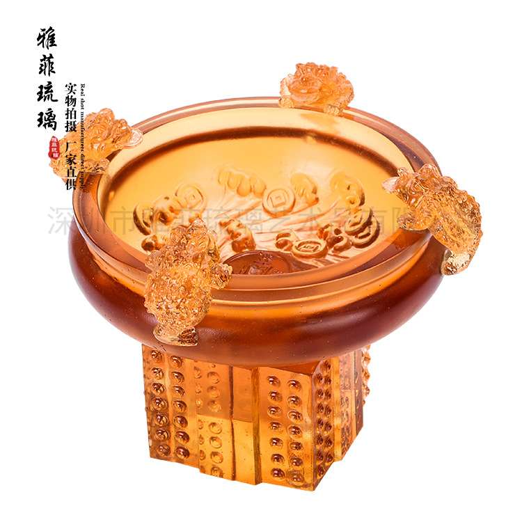 浮雕立体金蟾聚宝盆 玄关招财风水摆件 商务琉璃金蟾聚宝盆