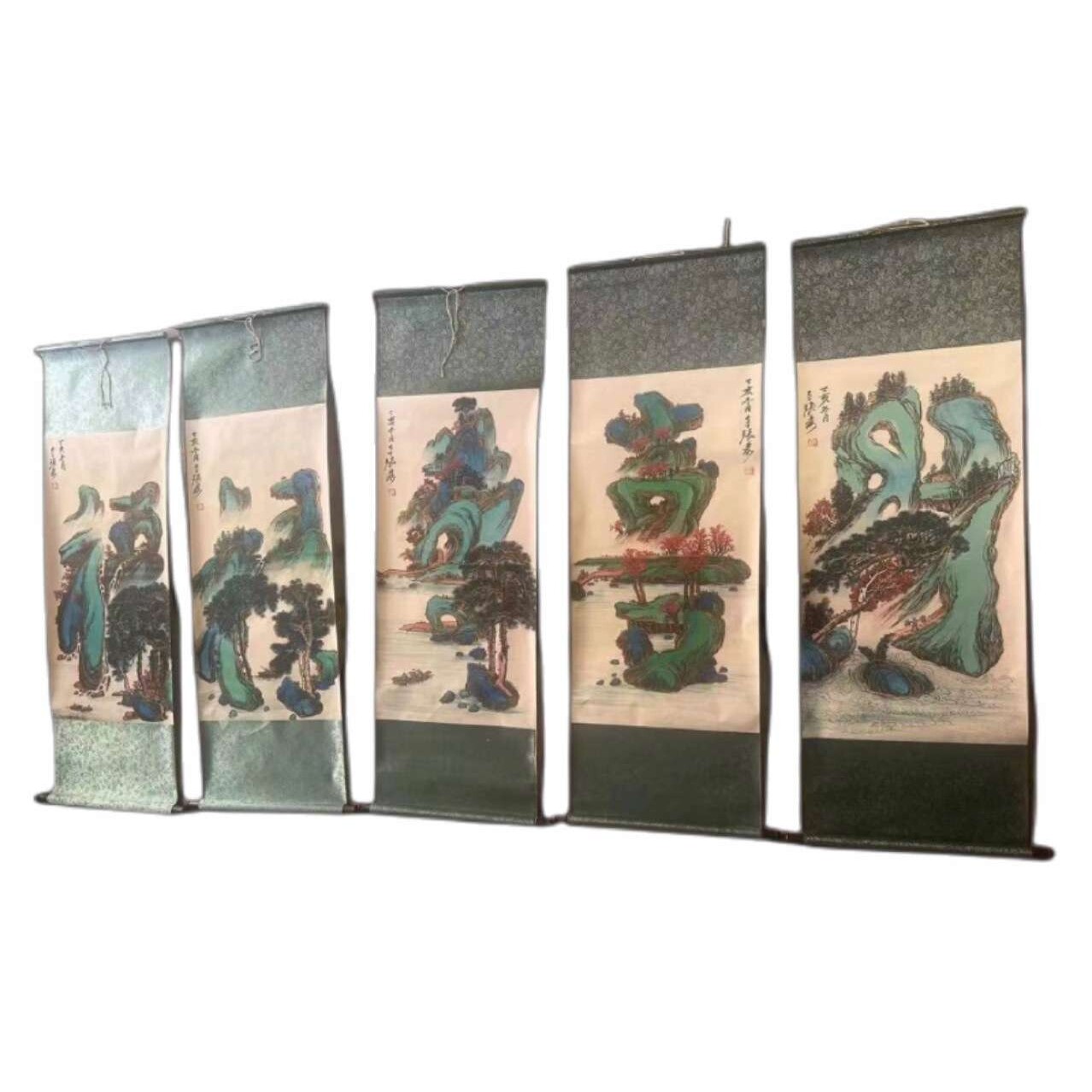 厂家直销张大千字画福禄寿财喜山水字画图5副锦盒装送礼佳品