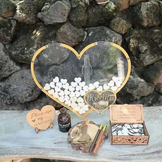 木制工艺品婚礼签名框为宾客留言簿-签到台结婚用品摆饰