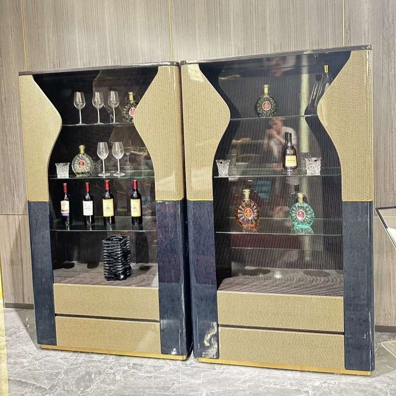 意式轻奢实木酒柜别墅客厅靠墙展示柜设计师款大平层高端大气酒柜