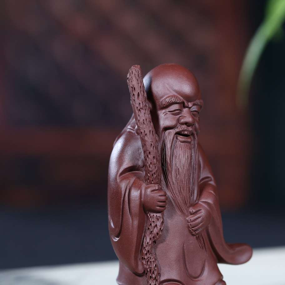 宜兴手工精品紫砂茶宠特色茶玩 寿星人物紫砂雕塑茶具摆件