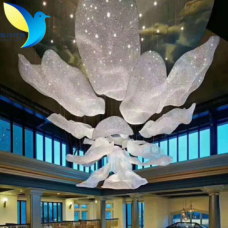 菠萝珠水晶编织吊灯浮云灯漂浮灯编织水晶网灯云朵灯酒店别墅晶网