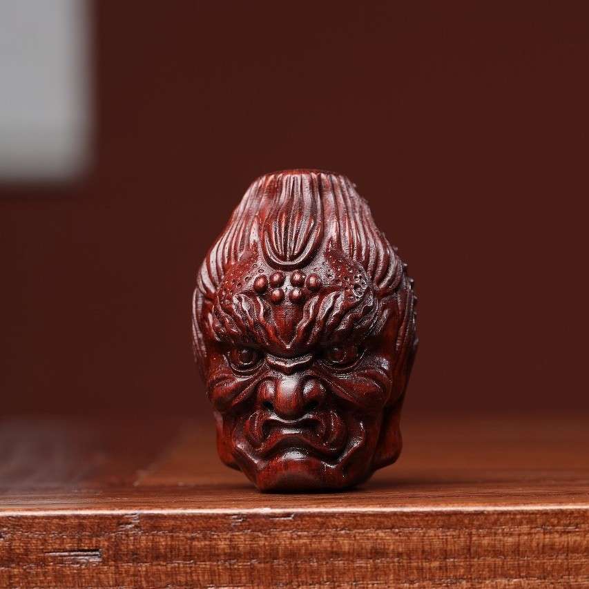 紫檀血檀一念之间手把件木雕刻挂件盘玩释迦摩尼佛头男文玩工艺品