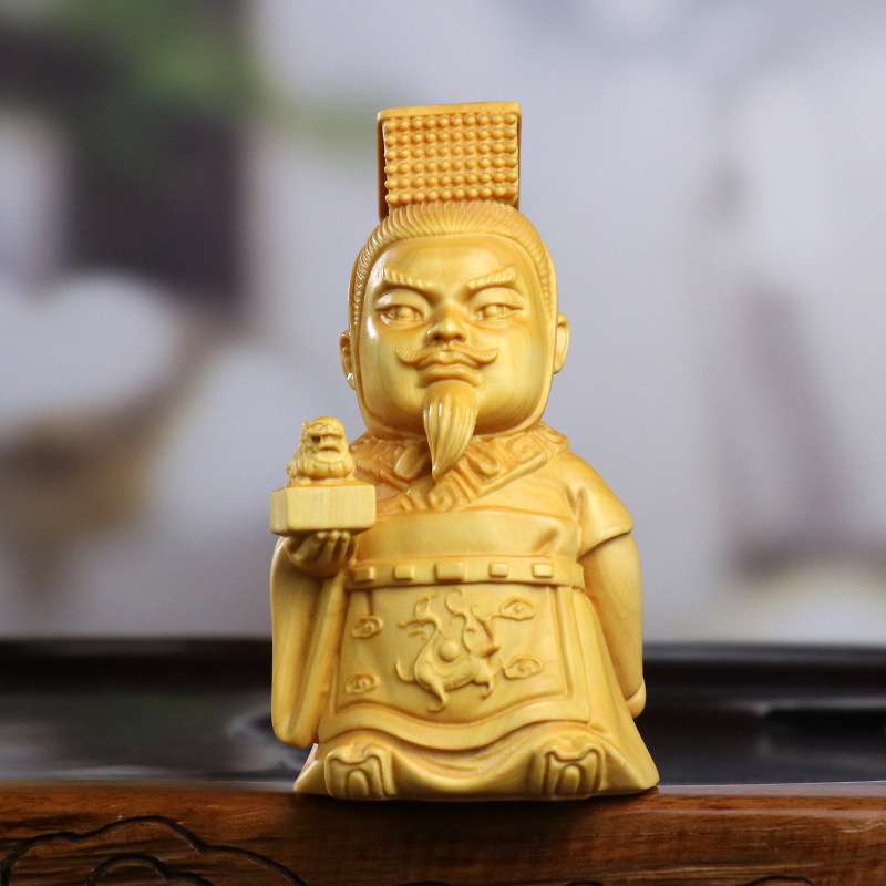 黄杨木雕中式家居茶桌木质Q版三国人物刘备关羽张飞桃园结义车摆