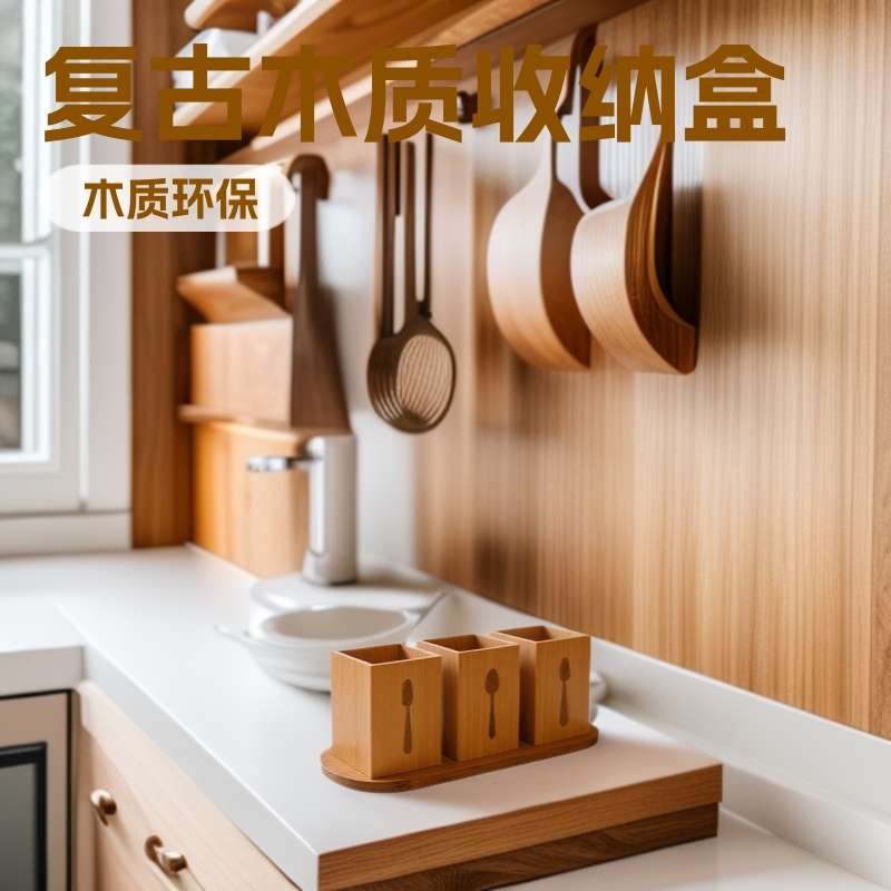 复古碗筷木质餐桌橱柜厨房家居餐具收纳盒储物盒筷子筒收纳架.