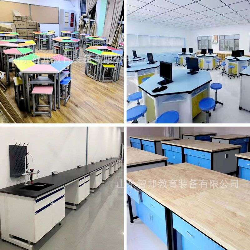 六角钢制微机室八边桌学生机房钢木课桌学校铁皮六边形电脑桌