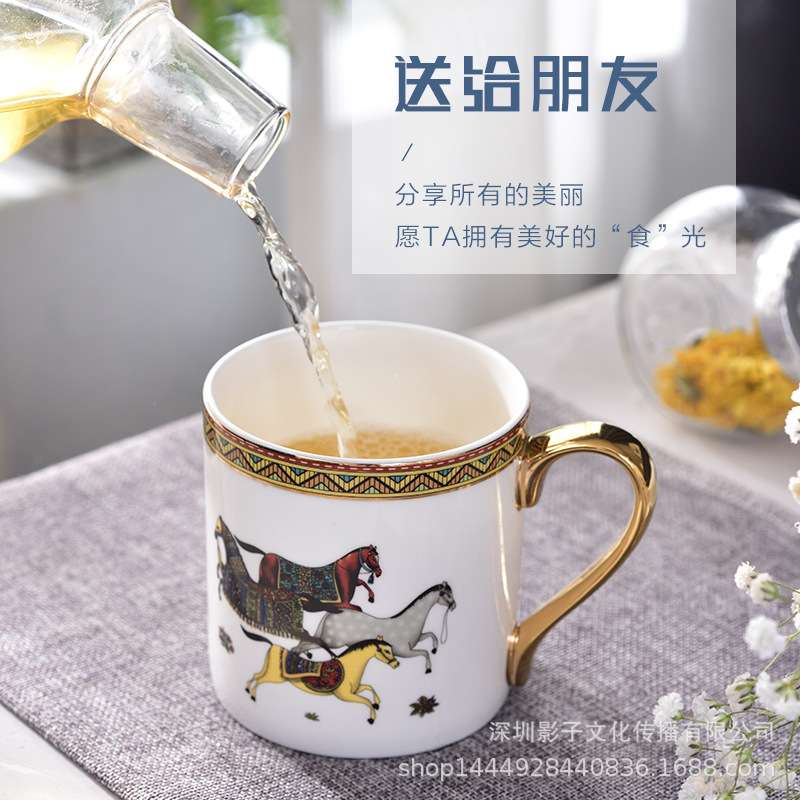 跨境欧式轻奢复古宫廷骨瓷杯早餐牛奶杯燕麦杯办公室咖啡厅马克杯