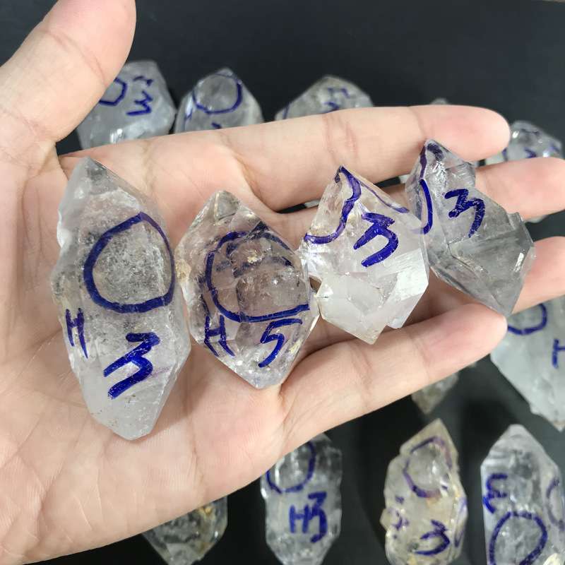 天然白水晶赫尔基蒙闪灵钻双尖摆件流沙水胆矿物晶体