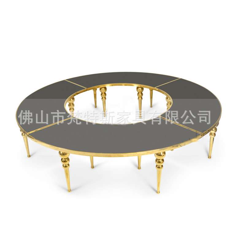 不锈钢钛金镜面玻璃大圆桌 婚庆不锈钢组合餐桌半圆桌S型餐桌