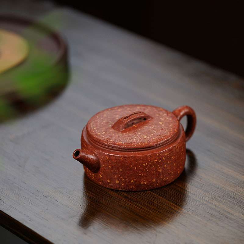 全手工汉瓦紫砂壶名家原矿粗砂红降坡泥茶壶筋纹器宜兴茶具家用