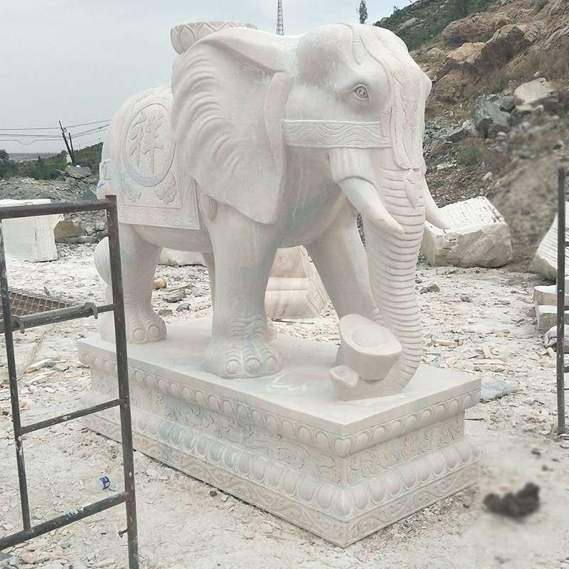 厂家销售石雕汉白玉晚霞红大象各种尺寸石雕风水象看门护院