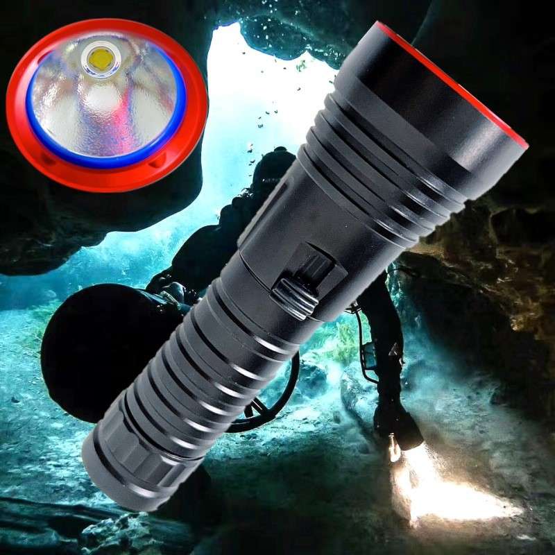 新款LED 潜水手电筒p70.2白光磁控开关铝合金充电26650潜水灯黄光