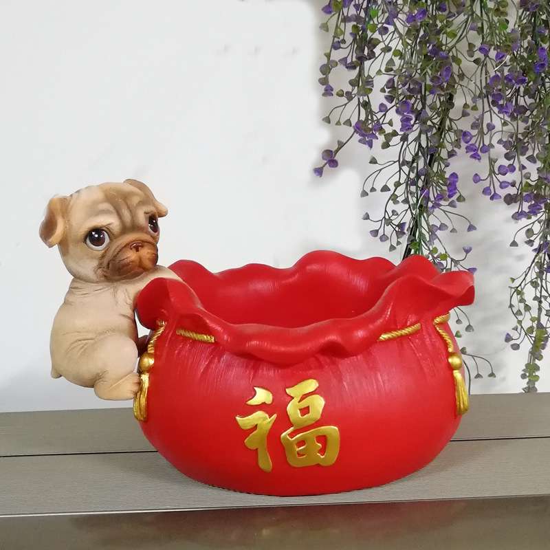 福袋收纳盒旺财狗招财猫挂件挂缸福袋花盆客厅阳台室内外装饰品