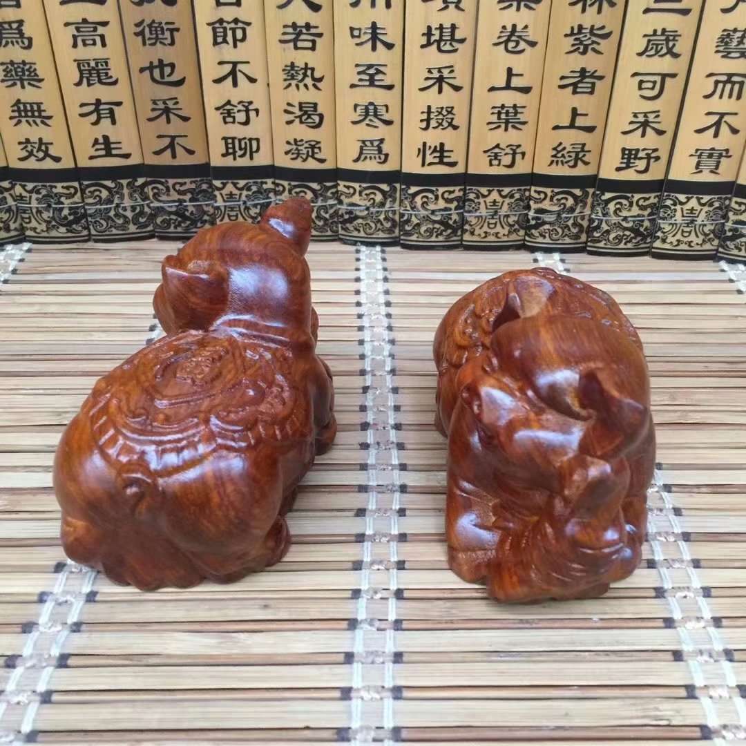 黑檀木如意小福猪摆件十二生肖黑檀木对猪木质工艺品