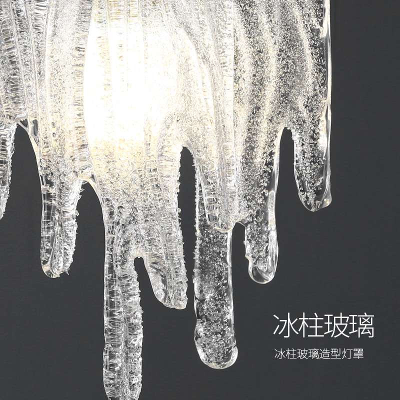 现代创意卧室吊灯床头灯大气高档客厅背景装饰玻璃冰柱全铜小吊灯