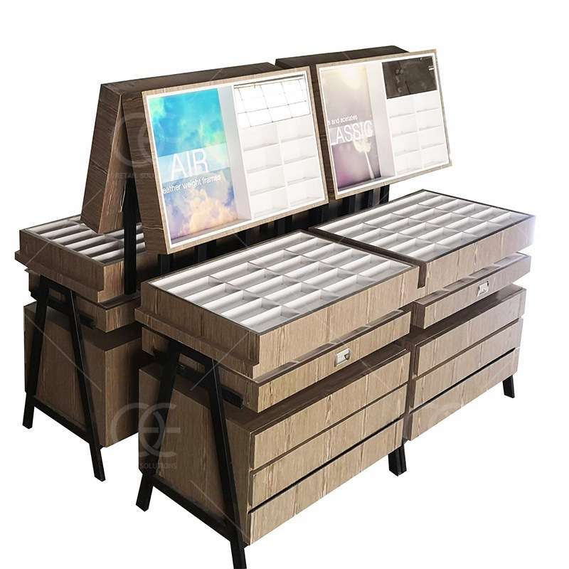 现代眼镜展示柜铁木现货带灯墨镜墙台创意展示架专用加工设计展示