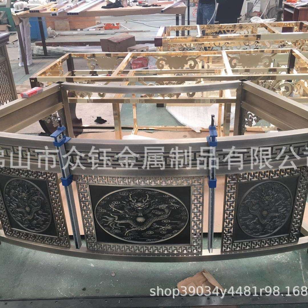 新款办公茶台不锈钢仿铜雕花复古茶桌创意大型家用304不锈钢茶几