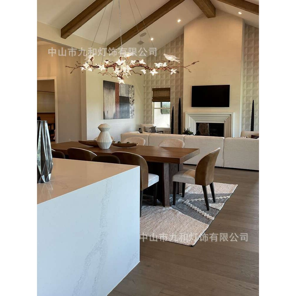 新中式餐厅吊灯禅意茶室灯别墅轻奢全铜水晶小鸟餐桌灯中国风艺术