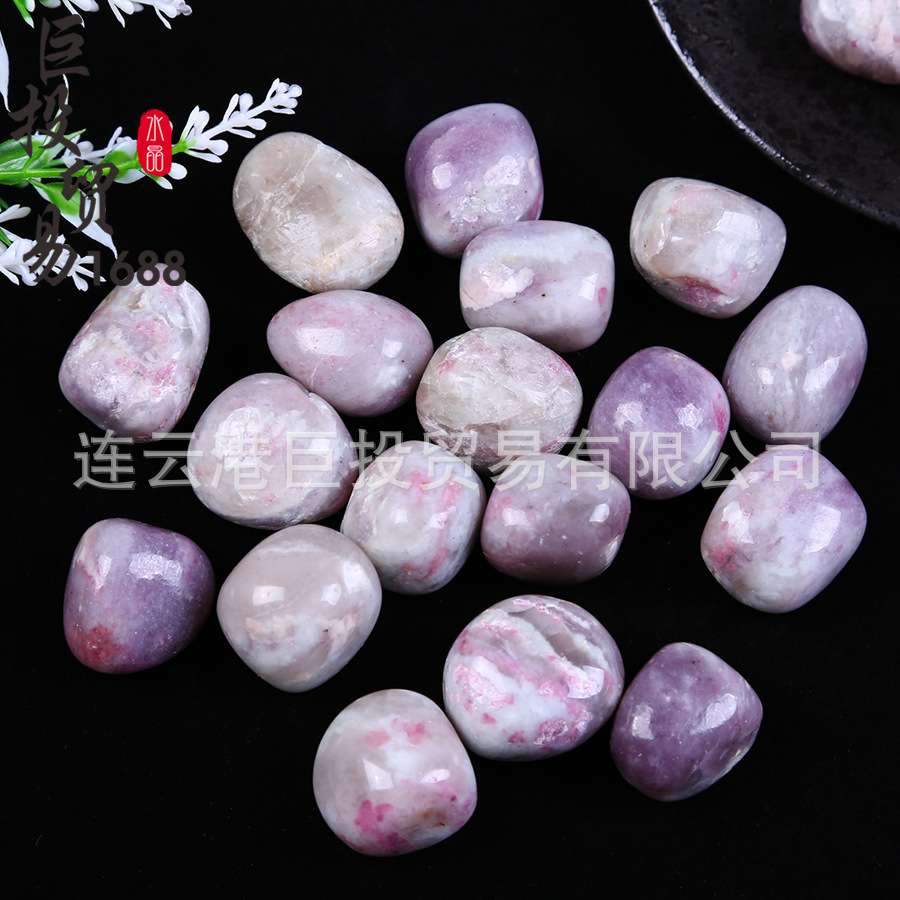 天然粉碧玺滚石摆件装饰梅花碧玺岩石裸石Pink Tomaline 挖宝淘矿