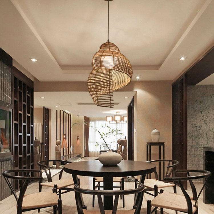 东南亚藤编吊灯餐厅火锅店农家乐奶茶店灯藤编海螺创意复古灯饰