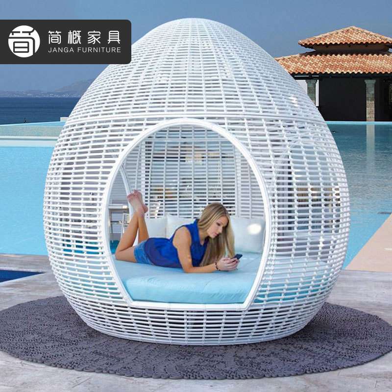户外休闲躺床别墅藤艺沙发圆床露天高档大圆床藤沙发创意鸟巢床