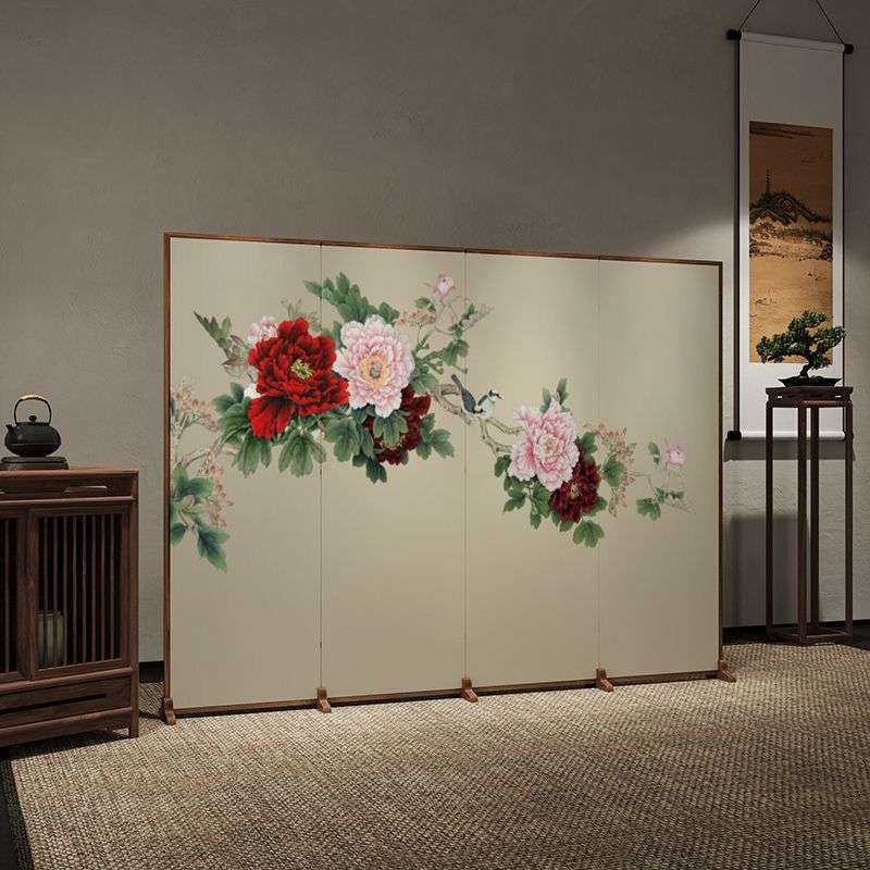 新中式花鸟屏风隔断客厅房间折叠移动玄关遮挡卧室简约折屏古风