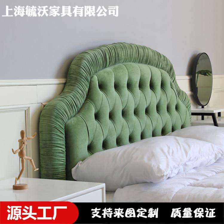 法式复古轻奢布艺床怀旧中古风vintag褶皱拉扣丝绒双人婚床民宿