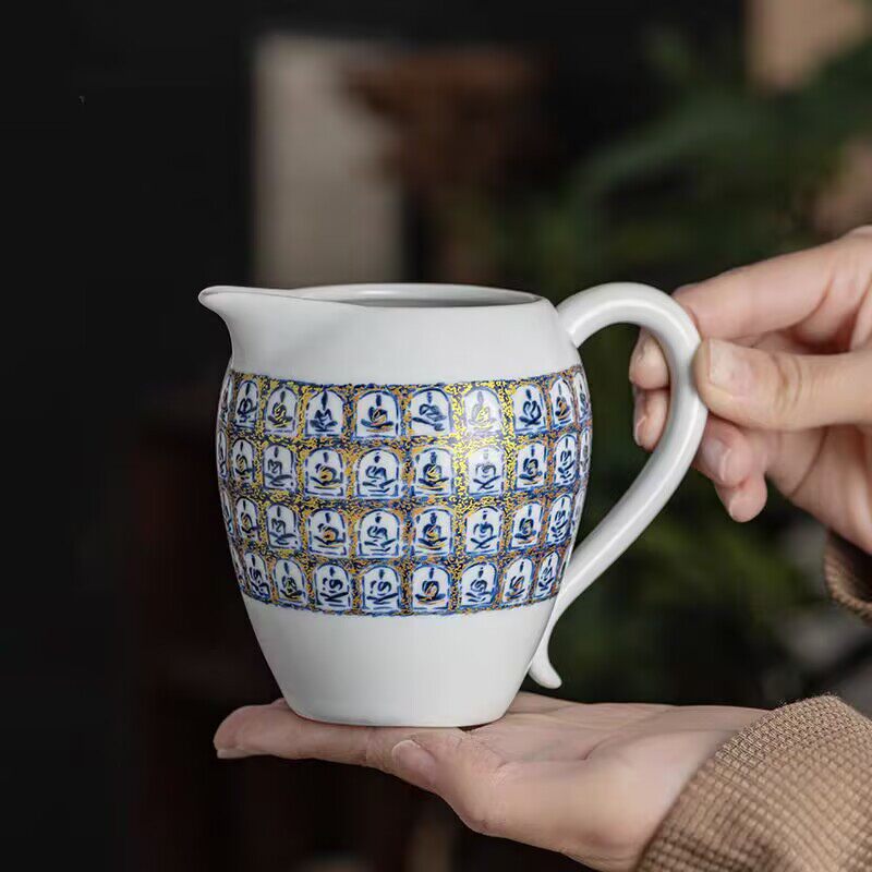 鎏金敦煌千佛茶海分茶器家用防烫大号带把公道杯陶瓷匀杯茶道零配