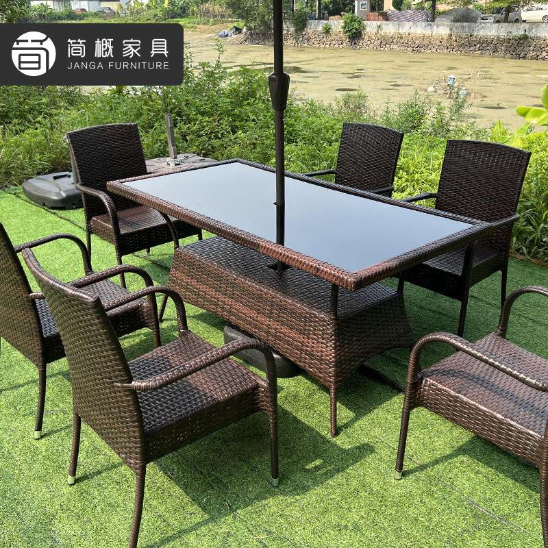 户外休闲家具阳台藤椅咖啡奶茶店庭院天台桌椅室外长方桌带伞圆桌