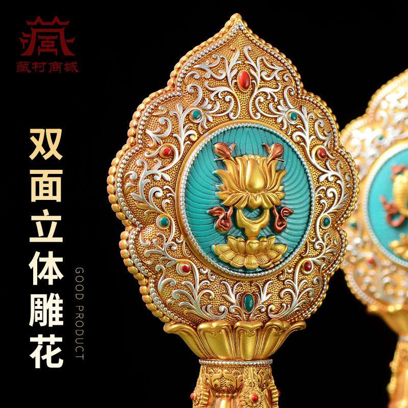 佛缘汇藏式金色八吉祥树脂家用玄关书房桌面装饰摆件