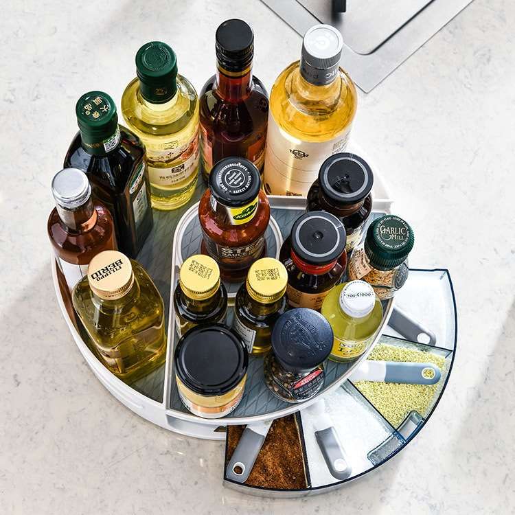 厨房旋转调料架多层透明酱油醋瓶收纳置物架家用台面调料瓶调味盒