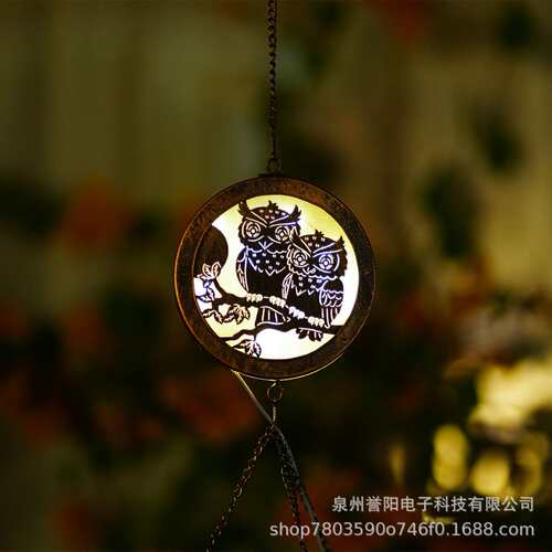 风铃铁艺风铃灯太阳能庭院欧式户外景观复古投光灯圆盘猫头鹰蜂鸟