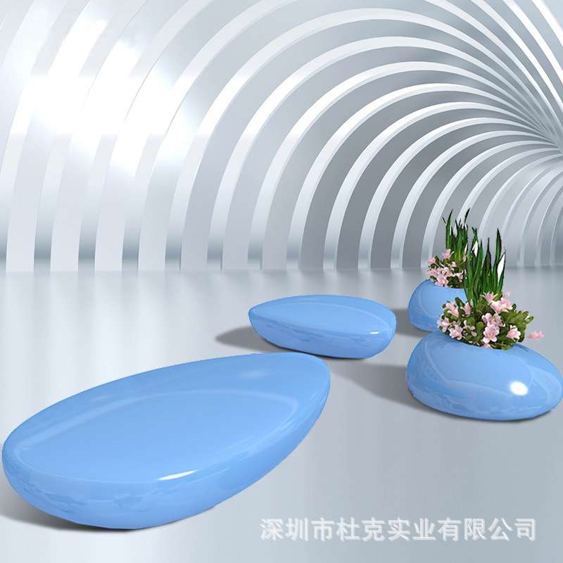 玻璃钢水滴花盆座椅商场休闲椅户外广场休息等候椅鹅卵石坐凳商用