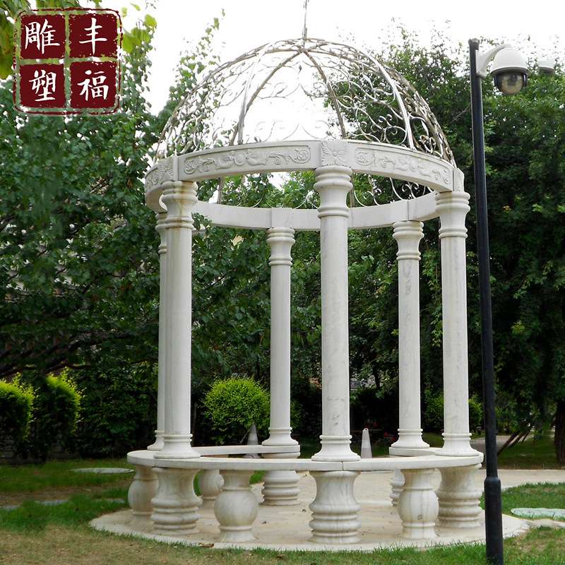 铁艺镂空大理石亭子厂家花岗岩石头景观亭户外新中式圆形石凉亭