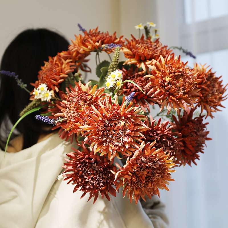 仿真花假花婚庆花束大丽花婚礼装饰非洲菊秋色家居摆件摄影道具