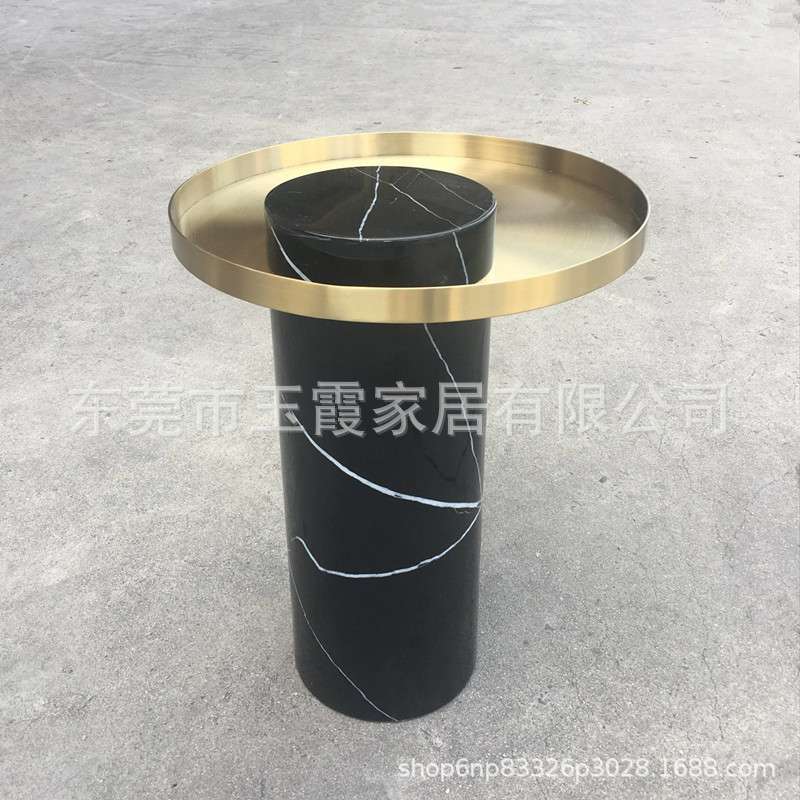 轻奢设计师家具不锈钢大理石边几现代简约小茶几样板房卧室圆几桌