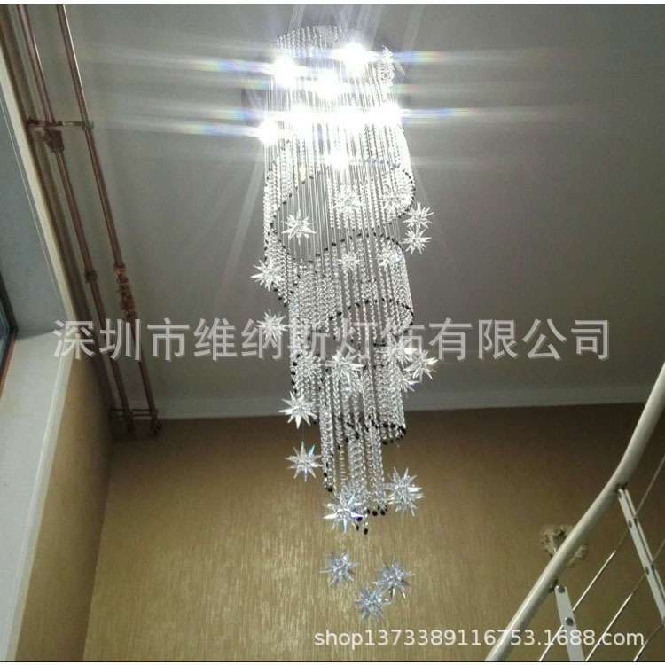 现代楼梯K9水晶吊灯复式螺旋吊线灯饰别墅酒店大堂工程灯具客厅灯