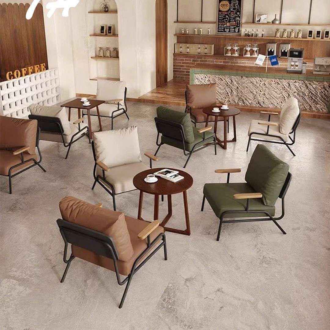 实木桌椅组合咖啡店椅餐厅奶茶店酒店大堂接待布艺沙发餐厅商用